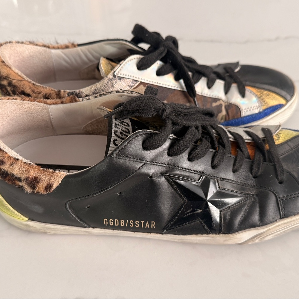 Golden Goose Black and Multicolor Snake Camouflage Superstar Sneakers 9 - Picture 2 of 4